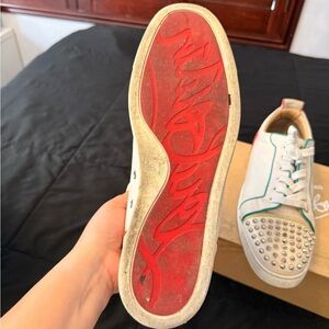Christian Louboutin White and Red Spiked Sneakers